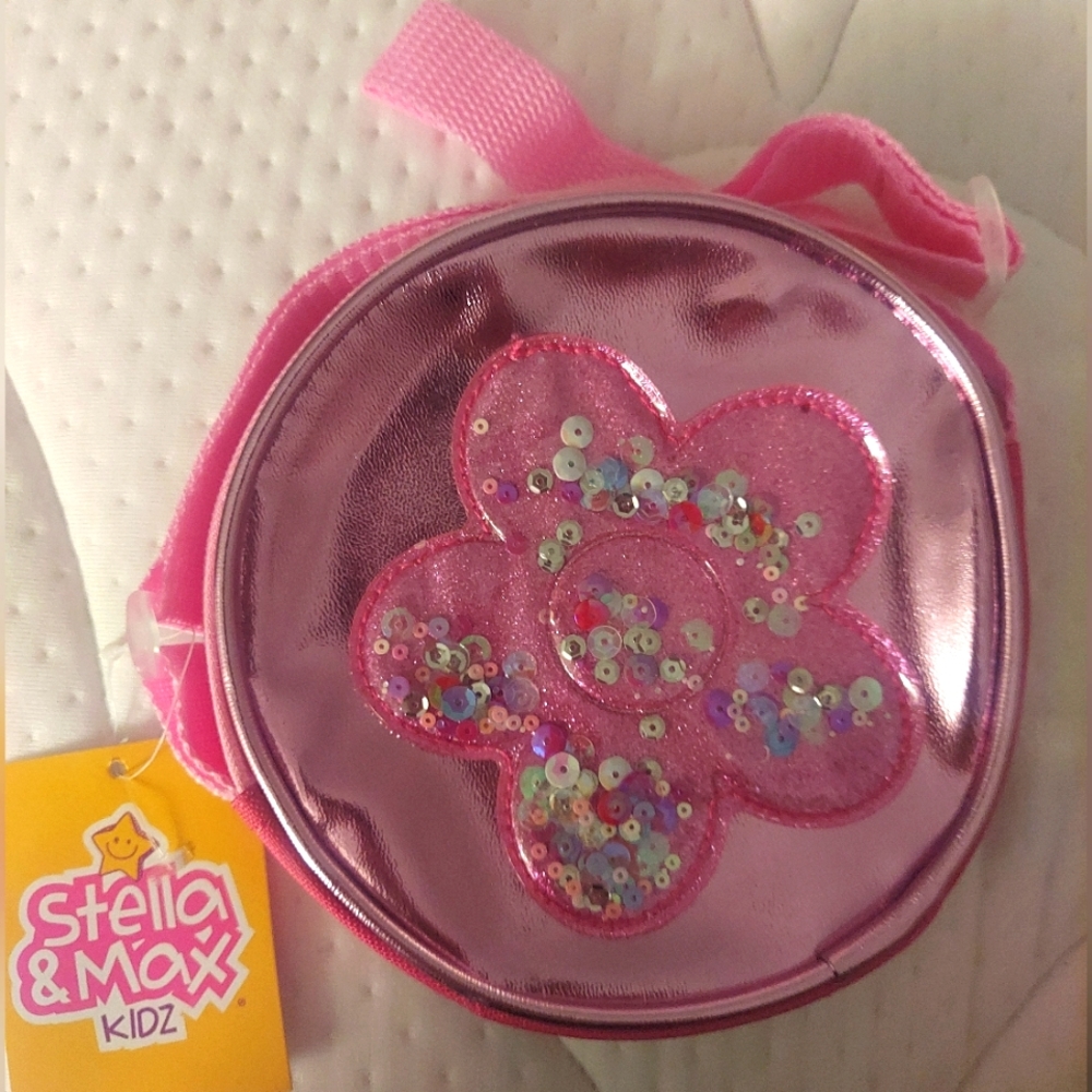NWT Stella & Max Sparkly Pink Flower Crossbody. Kidz